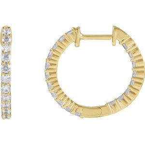 14K Yellow 3/4 CTW Lab-Grown Diamond Inside-Outside Hinged 17.2 mm Hoop Earrings-Round-17.2 Mm