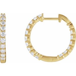 14K Yellow 1 CTW Lab-Grown Diamond Inside-Outside Hinged 19.3 mm Hoop Earrings-Round-19.3 Mm