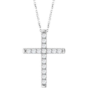 14K White 1/2 CTW Lab-Grown Diamond French-Set Cross 16-18" Necklace-Lab-Grown Diamond-2Mm :: 1/2 Ctw