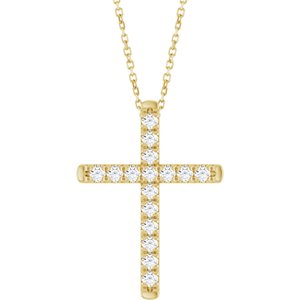 14K Yellow 1/2 CTW Lab-Grown Diamond French-Set Cross 16-18" Necklace-Lab-Grown Diamond-2Mm :: 1/2 Ctw