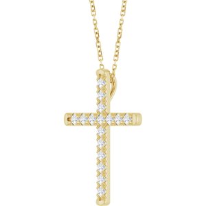 14K Yellow 1/2 CTW Natural Diamond French-Set Cross 16-18" Necklace-Natural Diamond-2Mm :: 1/2 Ctw