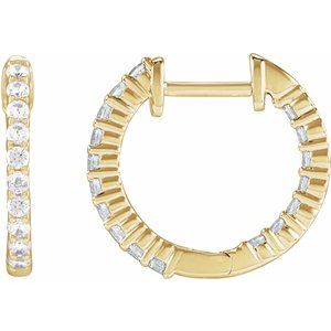 14K Yellow 1/2 CTW Natural Diamond Inside-Outside Hinged 14.5 mm Hoop Earrings-Round-14.5 Mm