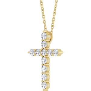14K Yellow 3/8 CTW Lab-Grown Diamond Cross 16-18" Necklace-Lab-Grown Diamond-17.8 X 12.9 Mm