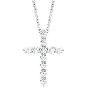 14K White 3/8 CTW Natural Diamond Cross 16-18" Necklace-Natural Diamond-17.8 X 12.9 Mm