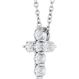 14K White 1/4 CTW Natural Diamond Cross 16-18" Necklace-Natural Diamond-10.2 X 7.9 Mm