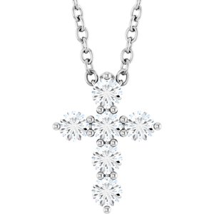 14K White 1/4 CTW Lab-Grown Diamond Cross 16-18" Necklace-Lab-Grown Diamond-10.2 X 7.9 Mm