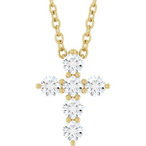 14K Yellow 1/4 CTW Lab-Grown Diamond Cross 16-18" Necklace-Lab-Grown Diamond-10.2 X 7.9 Mm