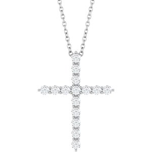 14K White 1/2 CTW Lab-Grown Diamond Cross 16-18" Necklace-Lab-Grown Diamond-21.29 X 16.31 Mm