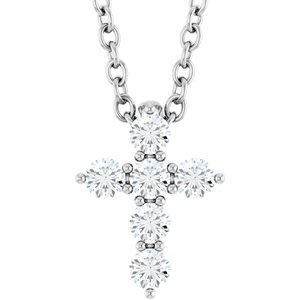 14K White 1/6 CTW Natural Diamond Cross 16-18" Necklace-Natural Diamond-8.7 X 6.6 Mm