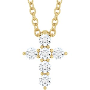 14K Yellow 1/6 CTW Natural Diamond Cross 16-18" Necklace-Natural Diamond-8.7 X 6.6 Mm