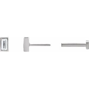 14K White .07 CT Natural Diamond Stud Earring-3.5 X 1.75 Mm-14K White
