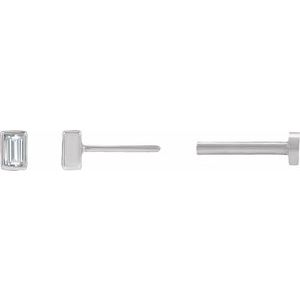 14K White .03 CT Natural Diamond Stud Earring-2.5 X 1.5 Mm-14K White