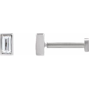 14K White .07 CT Natural Diamond Stud Earring-3.5 X 1.75 Mm-14K White