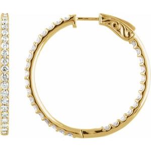 14K Yellow 5 CTW Natural Diamond Inside-Outside 41.5 mm Hinged Hoop Earrings-Round-41.5 Mm