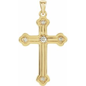 14K Yellow 1/5 CTW Natural Diamond Cross Pendant-Polished