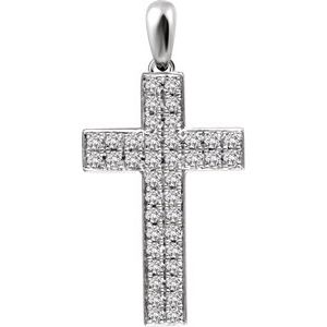 14K White 1/3 CTW Natural Diamond Cross Pendant-Natural Diamond-1/3 Ctw