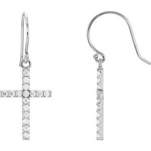 14K White 1/2 CTW Natural Diamond Cross Earrings-1.5 Mm-14K White