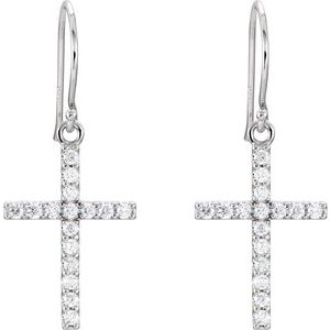 14K White 1/2 CTW Natural Diamond Cross Earrings-1.5 Mm-14K White