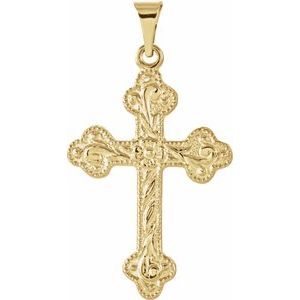 14K Yellow 23.5x17 mm Floral-Inspired Cross Pendant-Polished