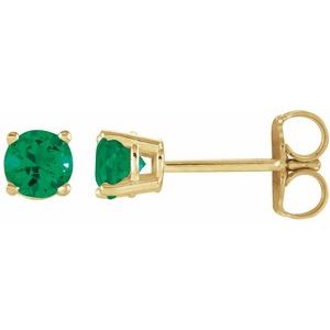 14K Yellow 4 mm Natural Emerald Earrings-Pair-4 Mm