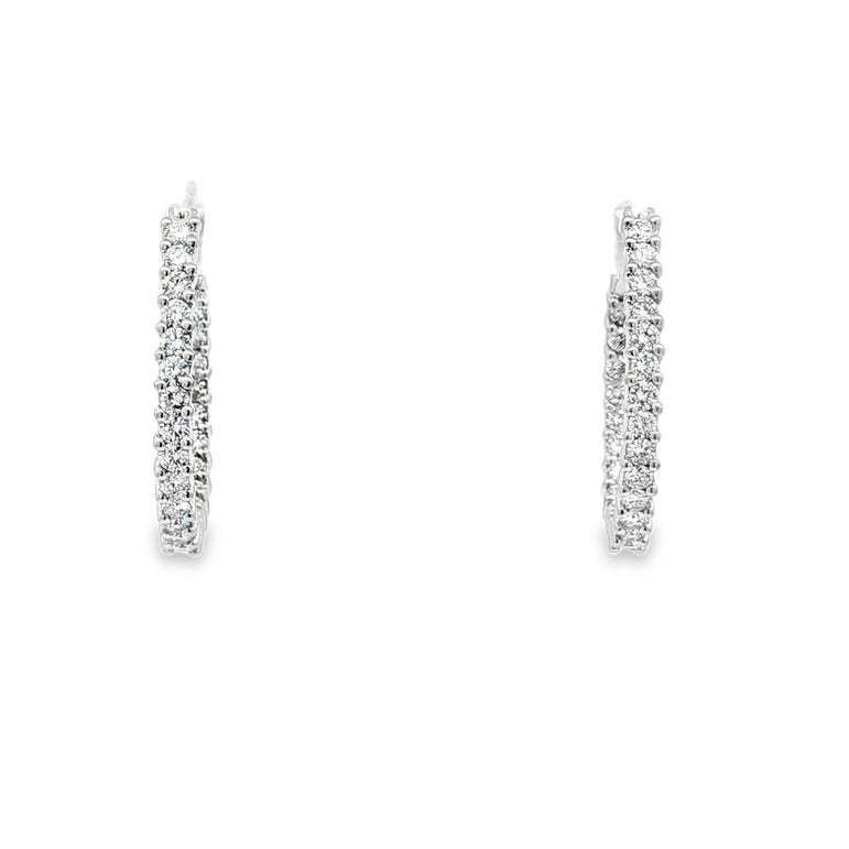 3cttw Classic Round Brilliant Natural Diamond Hoop Earrings in 18k White Gold