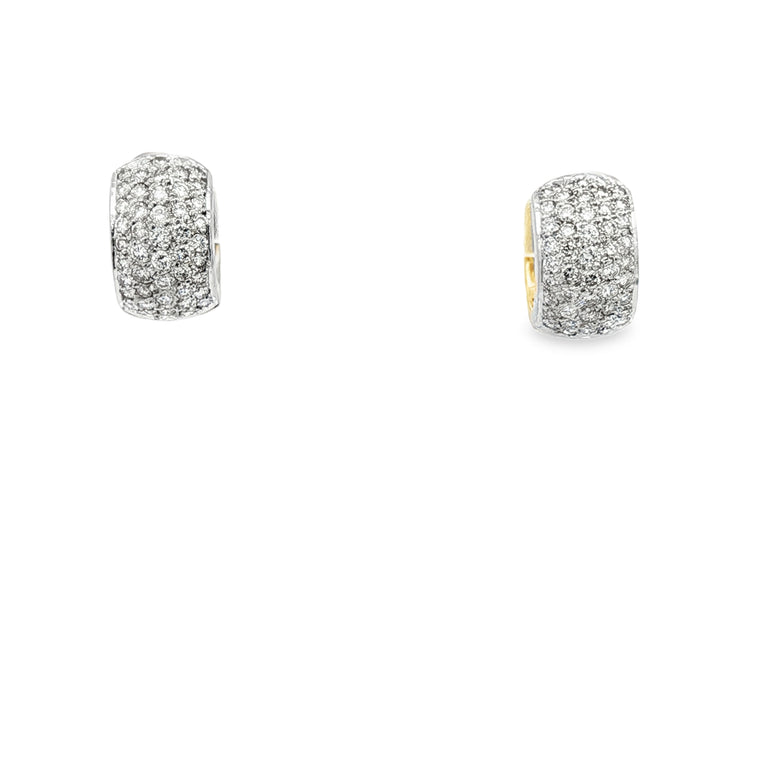 Elegant Two Tone  Round Brilliant Natural  Diamond Huggie Earrings