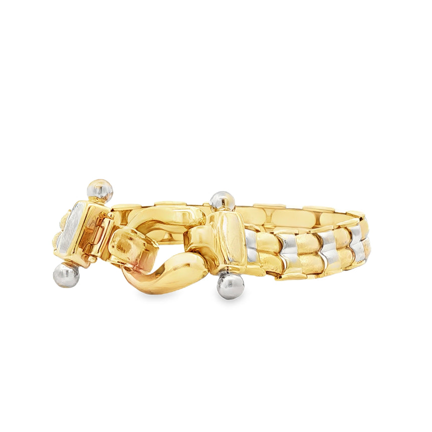 Classic Polished 14kt Two Tone Gold Interlocking Link Chain Bracelet