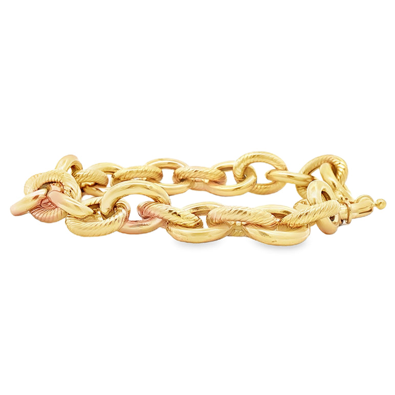 Elegant Polished 14k Yellow Gold Interlocking Link Chain Bracelet