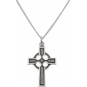 Sterling Silver Celtic-Inspired Cross Necklace-18 In-Polished