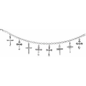 Sterling Silver Cross Charm 8" Bracelet-Polished-Crosses Bracelet