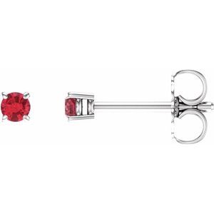 14K White 2.5 mm Natural Ruby Earrings-Pair-2.5 Mm