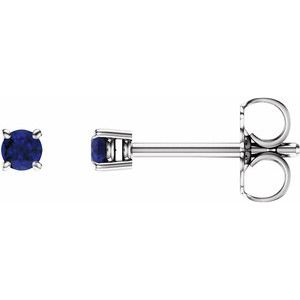 14K White 2.5 mm Natural Blue Sapphire Earrings-Pair-2.5 Mm