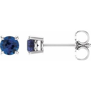 14K White 4 mm Natural Blue Sapphire Earrings-Pair-4 Mm