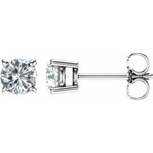 14K White 5 mm Natural White Sapphire Earrings-Pair-5 Mm
