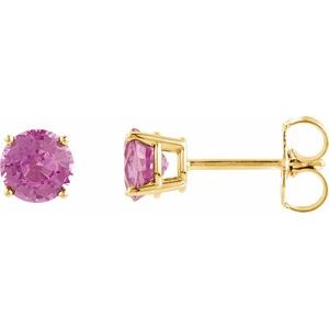 14K Yellow 5 mm Natural Pink Tourmaline Earrings-Pair-5 Mm