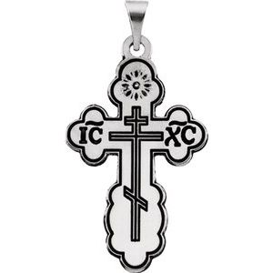 14K White 26x17 mm Orthodox Cross Pendant-Polished