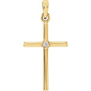 14K Yellow .015 CT Natural Diamond Cross Pendant-Natural Diamond-1.5Mm :: .015 Ct