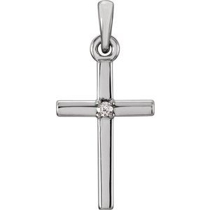 Sterling Silver .01 CT Natural Diamond Cross Pendant-Natural Diamond-1.3Mm :: 0.01 Ct