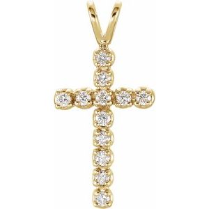 14K Yellow 1/8 CTW Natural Diamond Cross Pendant-Natural Diamond-1.3Mm :: 1/8 Ctw