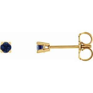 14K Yellow 2.5 mm Natural Blue Sapphire Earrings-Pair-2.5 Mm
