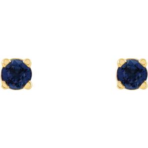 14K Yellow 2.5 mm Natural Blue Sapphire Earrings-Pair-2.5 Mm