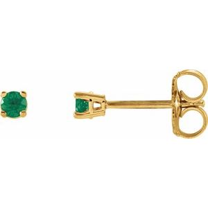 14K Yellow 2.5 mm Natural Emerald Earrings-Pair-2.5 Mm