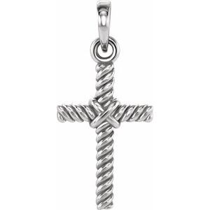 14K White 13.5x8.6 mm Rope Cross Pendant-Polished