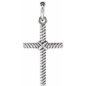 14K White 17.5x11.3 mm Rope Cross Pendant-Polished