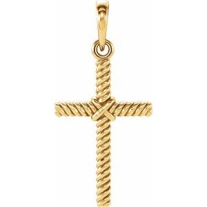 14K Yellow 17.5x11.3 mm Rope Cross Pendant-Polished