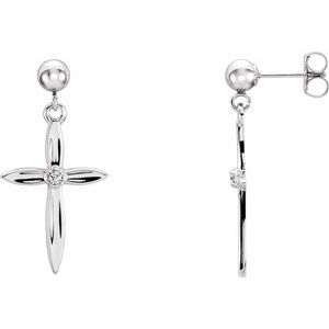 14K White .04 CTW Natural Diamond Cross Earrings-1.7 Mm-14K White