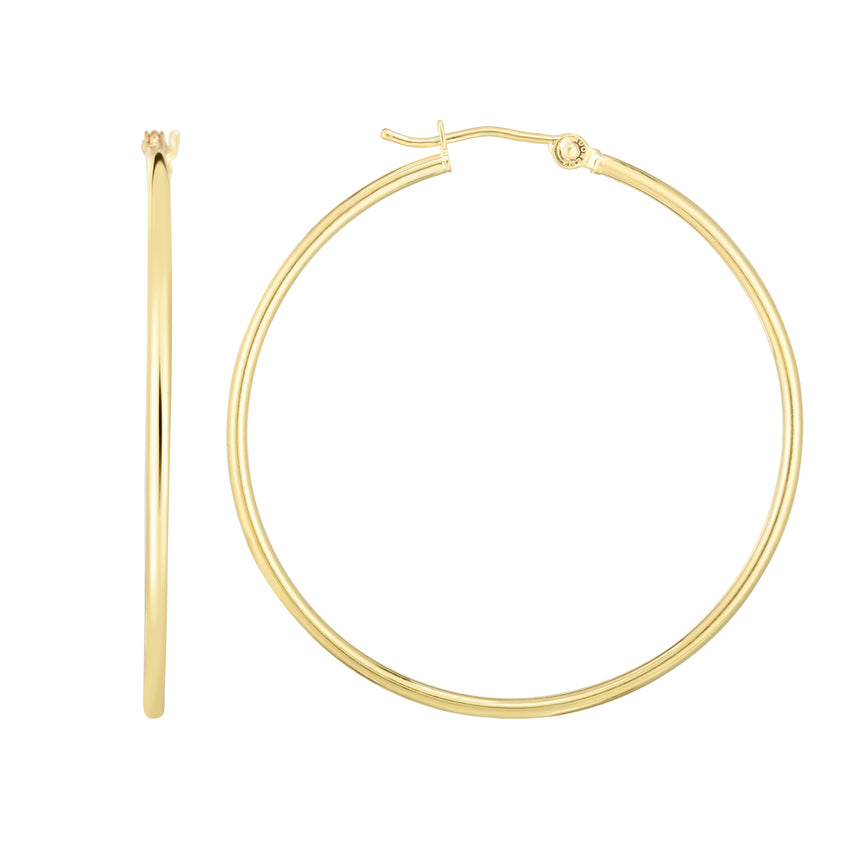 10K Gold 1.5x40mm Hoop Earring-Yellow | Hinged