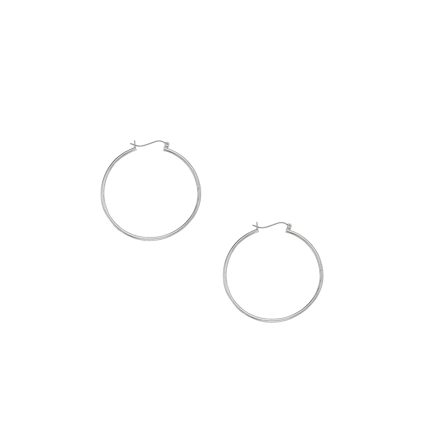 10K Gold 1.5x40mm Hoop Earring-White | Hinged
