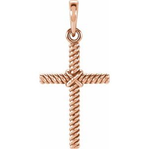 14K Rose 17.5x11.3 mm Rope Cross Pendant-Polished