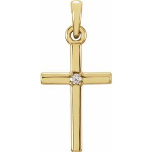 14K Yellow .01 CT Natural Diamond Cross Pendant-Natural Diamond-1.3Mm :: 0.01 Ct